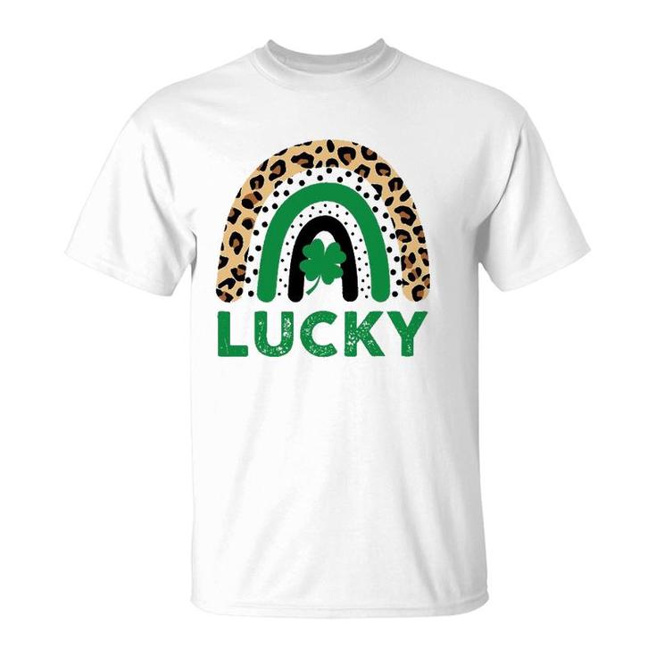 Womens Lucky Shamrock Leopard Print Rainbow St Patrick's Day T-Shirt