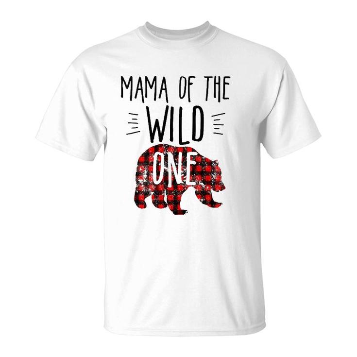 Womens Mama Of The Wild One Buffalo Plaid Lumberjack 1St Birthday  T-Shirt