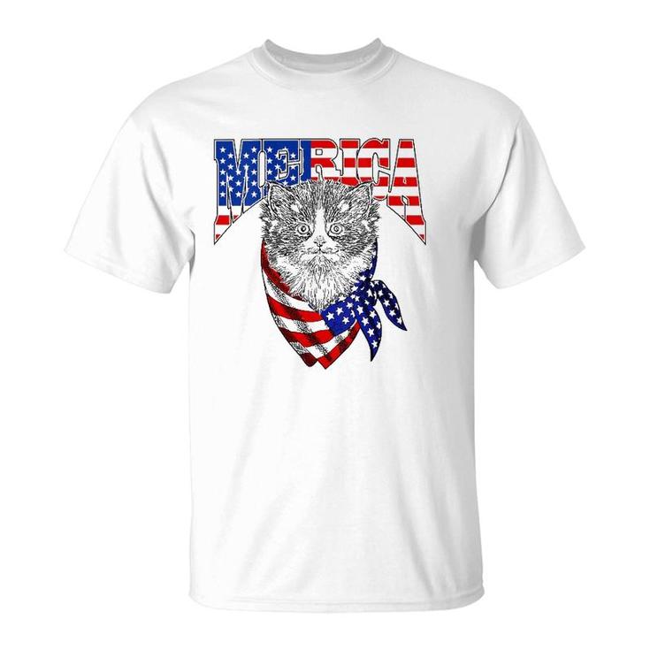 Womens Merica Cat Happy 4Th Of July American Flag Great Family Gift  T-Shirt