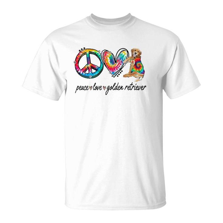 Womens Peace Love Golden Retriever Tie Dye Rainbow Dog Lover V-Neck T-Shirt