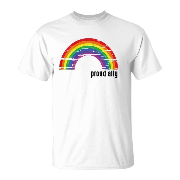 Womens Proud Ally Lgbt Gay Pride For Family Friends Retro Rainbow  T-Shirt
