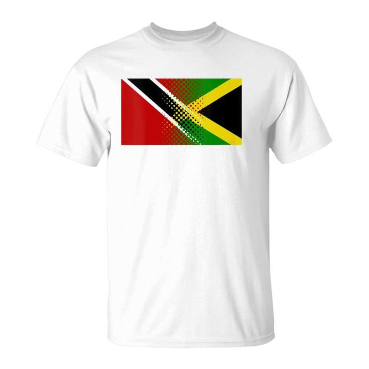 Womens Proud Jamaican Trinidadian Gift Trinidad And Jamaica Flag V-Neck T-Shirt