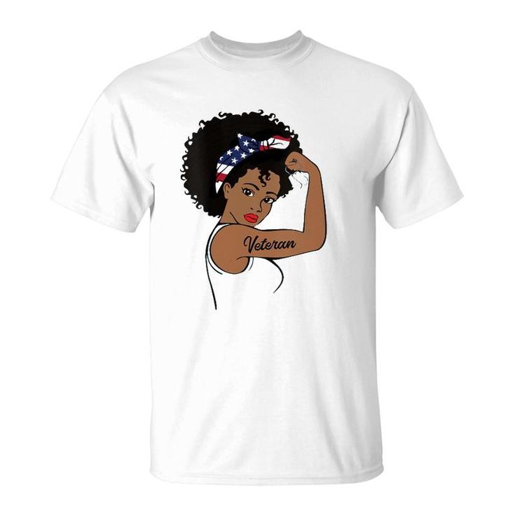 Womens Strong Female Veteran , African American Girl Veteran V-Neck T-Shirt
