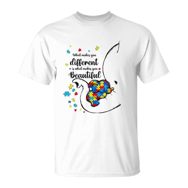 Womens What Makes You Different Elephant Mom Autism Child Awareness V-Neck T-Shirt