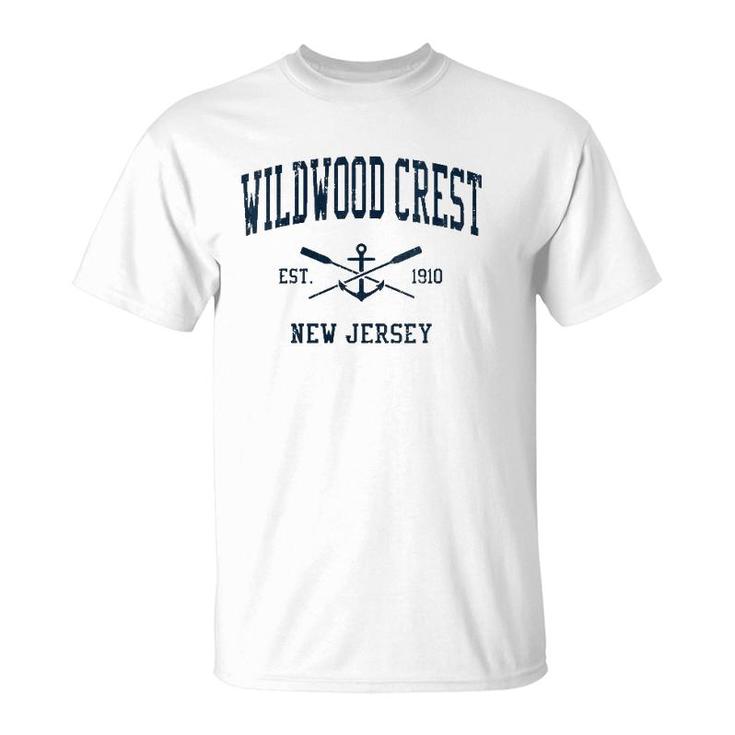 Womens Wildwood Crest Nj Vintage Navy Crossed Oars & Boat Anchor V-Neck T-Shirt