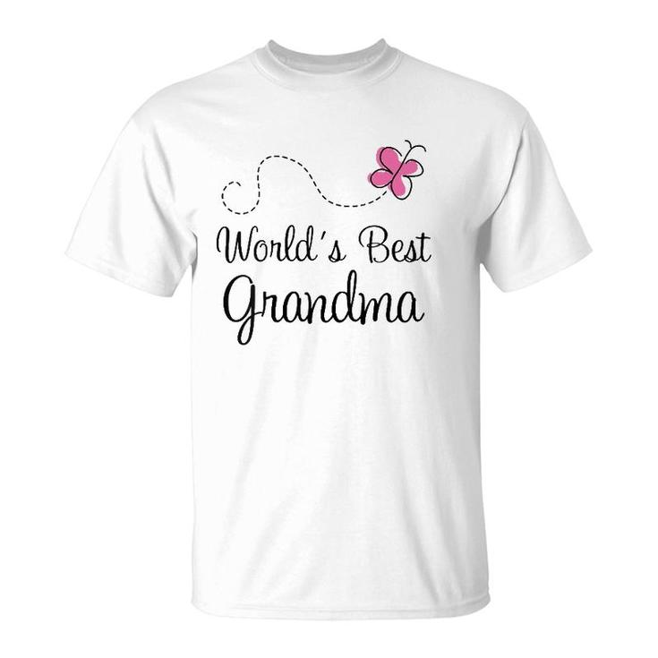 Womens World's Best Grandma Gift For Grandmother V-Neck T-Shirt