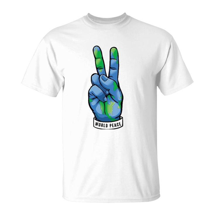 World Peace Earth Day Awareness Peace Sign Hand Gesture T-Shirt
