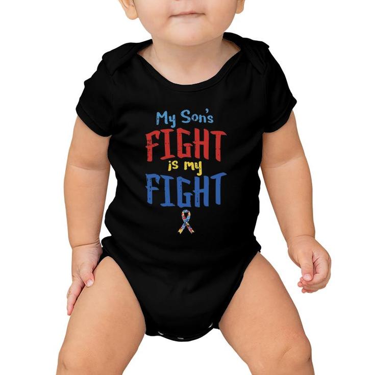 Autism Awareness  My Son's Fight Ribbon Support Mom Dad Baby Onesie