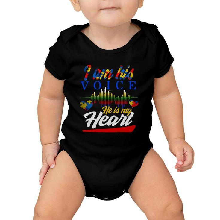 Autism I Am His Voice He Is My Heart Autism Awareness Gift Hearts Heartbeat Puzzle Pieces Women Mom D Puzzle Pieces Baby Onesie