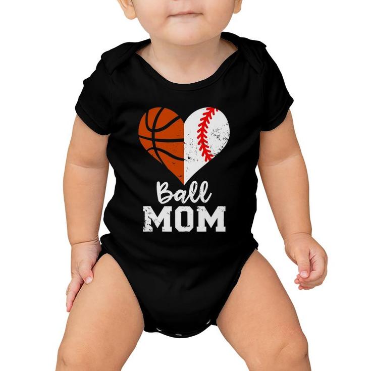 Ball Mom Heart Funny Baseball Basketball Mom Baby Onesie