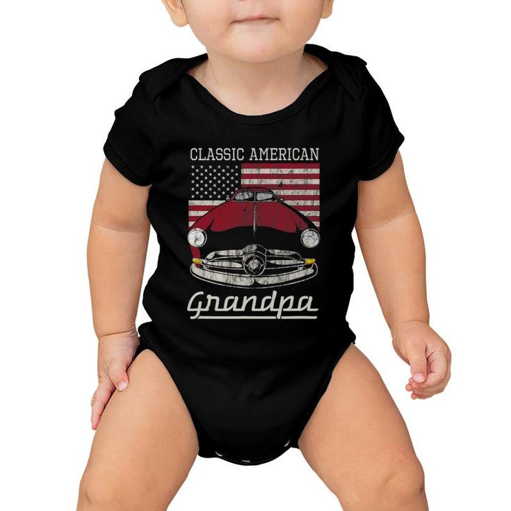 Classic American Grandpa American Flag Antique Car Baby Onesie
