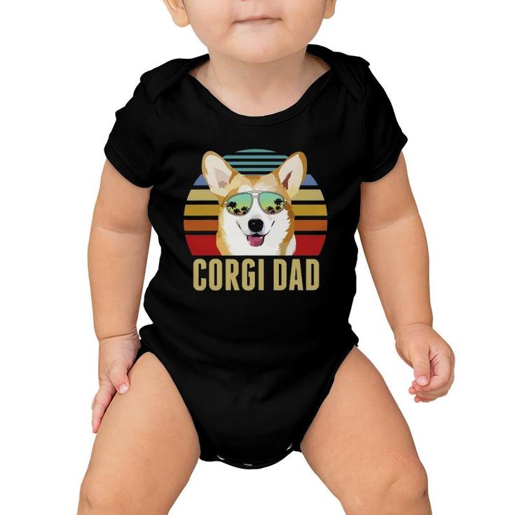 Corgi Dog Dad Vintage Retro Sunset Beach Vibe Fathers Day Baby Onesie