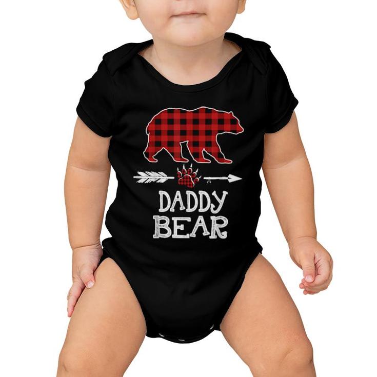 Cutest Dark Red Pleid Xmas Pajama Family Great Daddy Bear  Baby Onesie