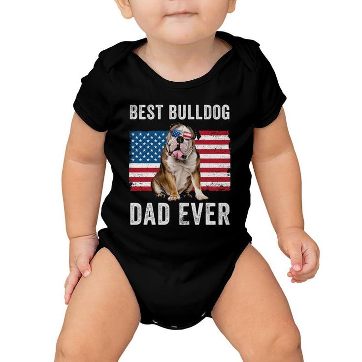 English Bulldog Dad Usa American Flag Dog Lover Owner Funny Baby Onesie