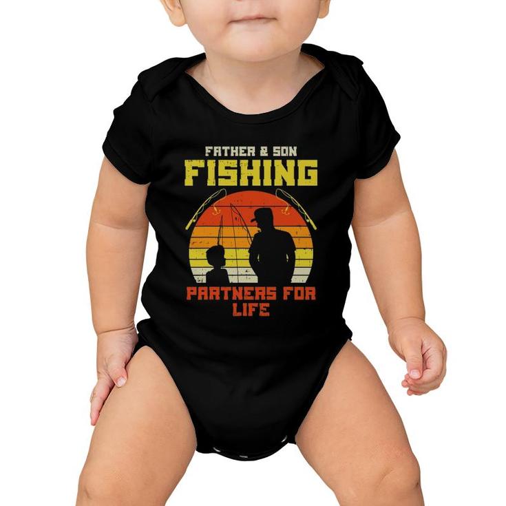 Father Son Fishing Partners For Life Retro Matching Dad Gift Baby Onesie