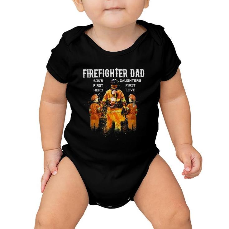 Firefighter Dad Son's First Hero Daughter's First Love Baby Onesie