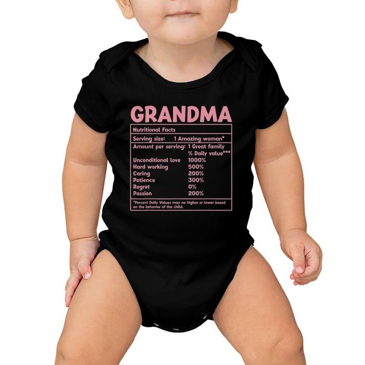 Grandma Nutritional Facts Funny Mother Day Baby Onesie