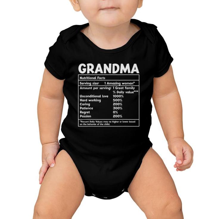 Grandma Nutritional Facts Funny Mother Day Copy Baby Onesie