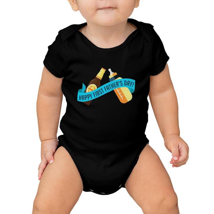 Happy First Father's Day Baby Bottle Baby Onesie