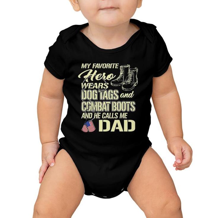 Hero Wears Dog Tags Combat Boots Proud Army Dad Father Gift Baby Onesie