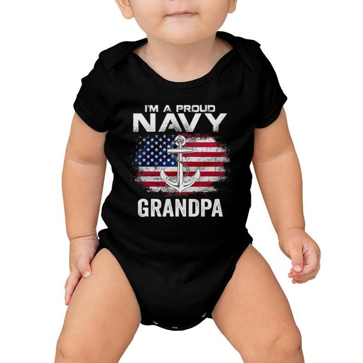 I'm A Proud Navy Grandpa With American Flag Gift Veteran Baby Onesie