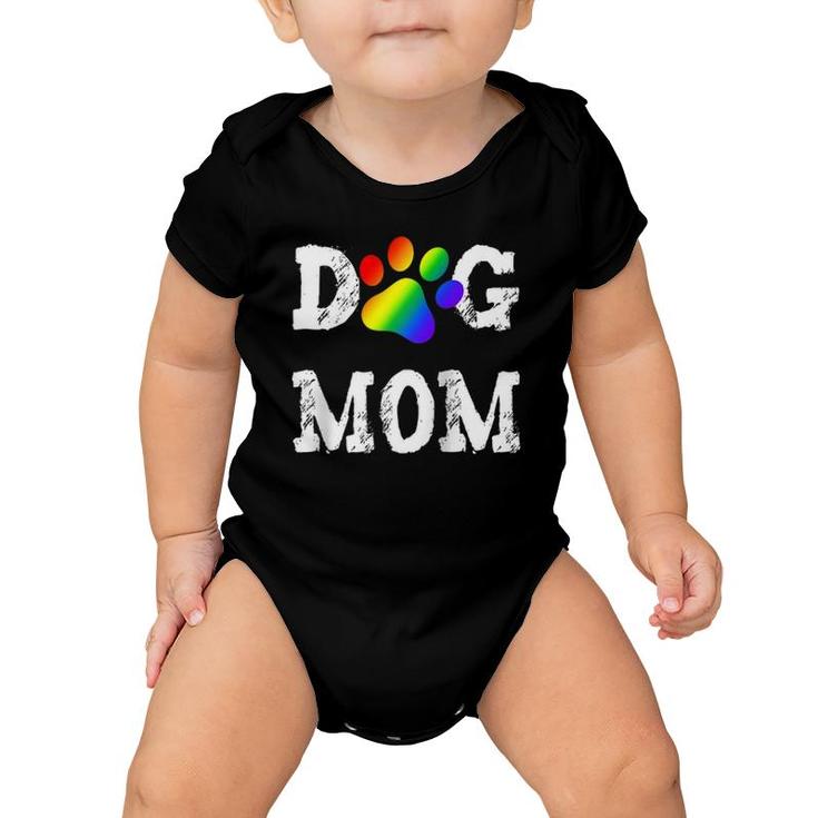Lgbt Dog Mom Lesbian Gay Pride Rainbow Paw Print Mother Raglan Baseball Tee Baby Onesie