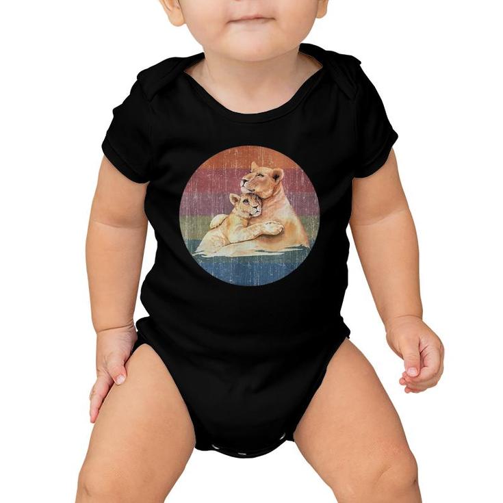 Lioness Lion Mom Baby Cub Watercolor On Distressed Sunset Baby Onesie