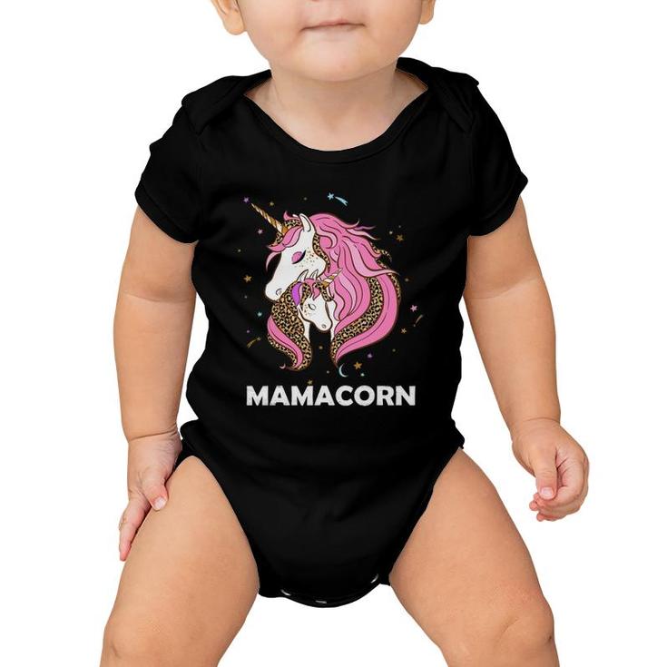 Mamacorn - Unicorn Mom And Baby Leopard Plaid Mother's Day Baby Onesie