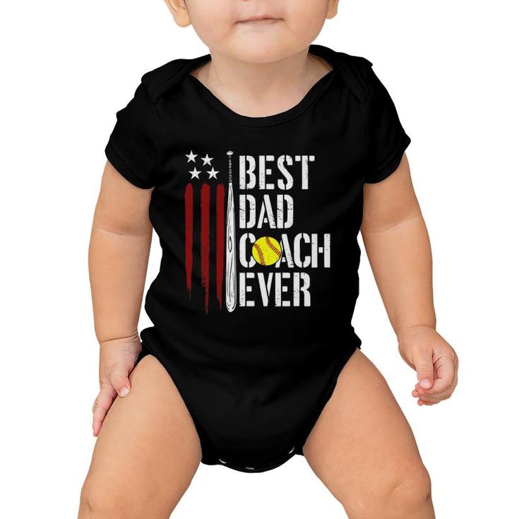 Mens Best Dad Coach Ever American Flag Softball Dad Fathers Day Baby Onesie