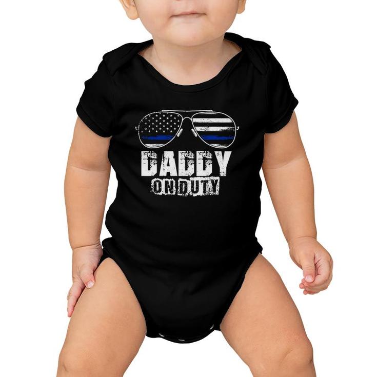 Mens Daddy On Duty Funny Baby Dad American Flag Police Officer Baby Onesie