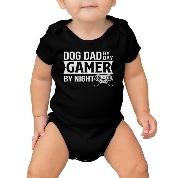 Mens Dog Dad By Day Gamer By Night Funny Dog Dad Gamer Gaming Baby Onesie