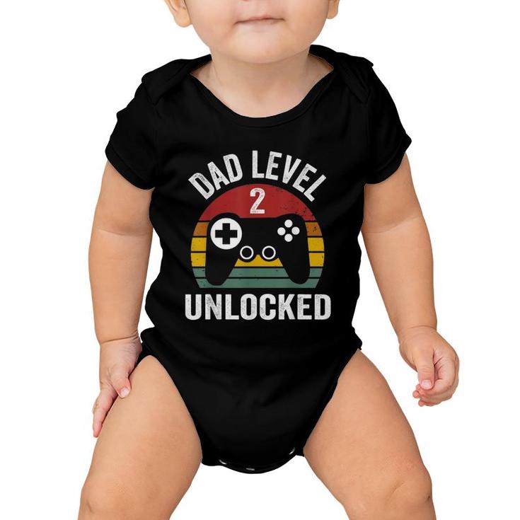 Mens Funny New Dad  Dad Level 2 Unlocked For 2 Kids Gaming Baby Onesie