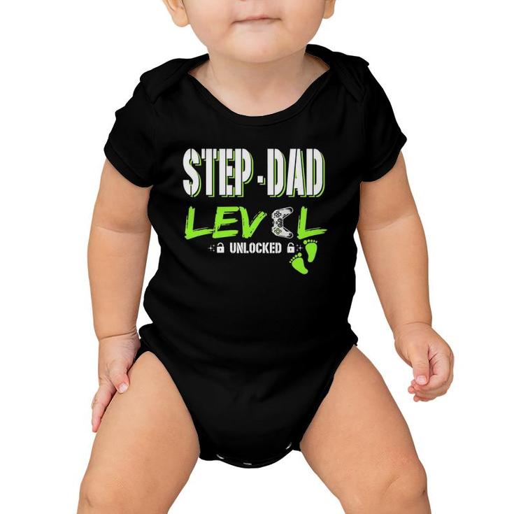 Mens Gaming Step-Dad Level Unlocked Gamer Leveled Up Father's Day Baby Onesie