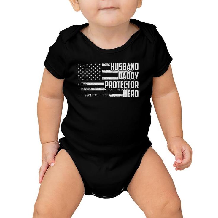 Mens Husband Daddy Protector Hero Us Flag Veteran Fathers Day Baby Onesie