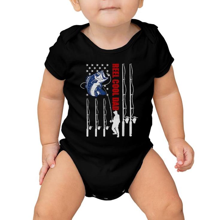 Mens Mens Vintage Fishing Dad Usa Flag Reel Cool Dad Father's Day Baby Onesie