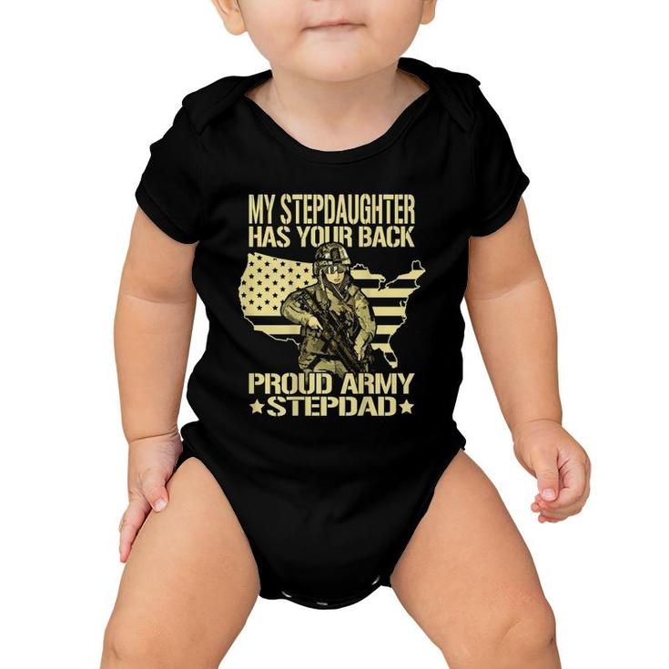 Mens My Stepdaughter Has Your Back - Proud Army Stepdad Dad Gift Baby Onesie