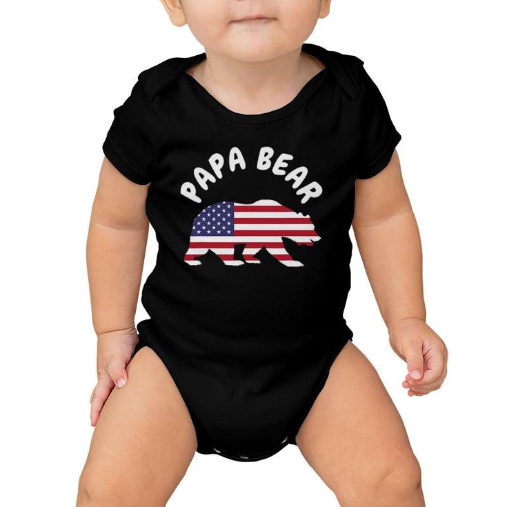 Mens Papa Bear Father's Day Usa American Flag 4Th Of July Baby Onesie