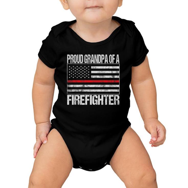 Mens Proud Grandpa Of A Firefighter Fireman Support Red Line Flag Baby Onesie