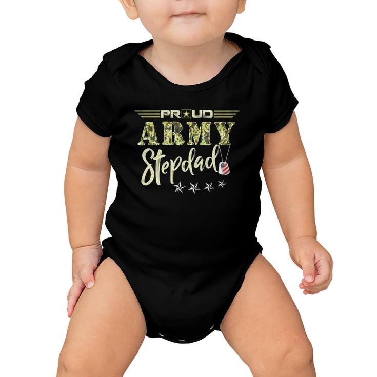 Mens Proud Us Army Stepdad Camouflage Military Pride Baby Onesie
