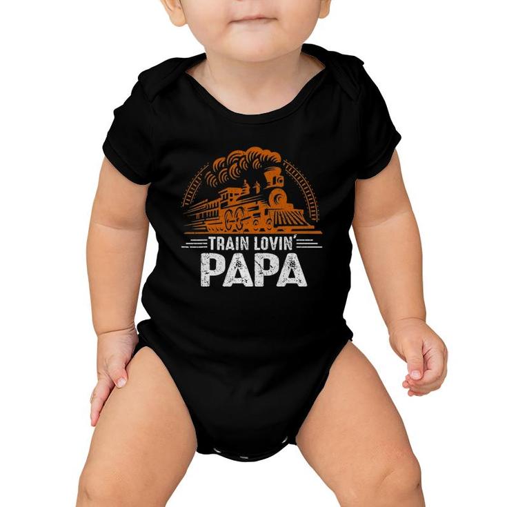 Mens Train Lovin' Papa - Papa Daddy Train Railroad Father's Day Gift Baby Onesie