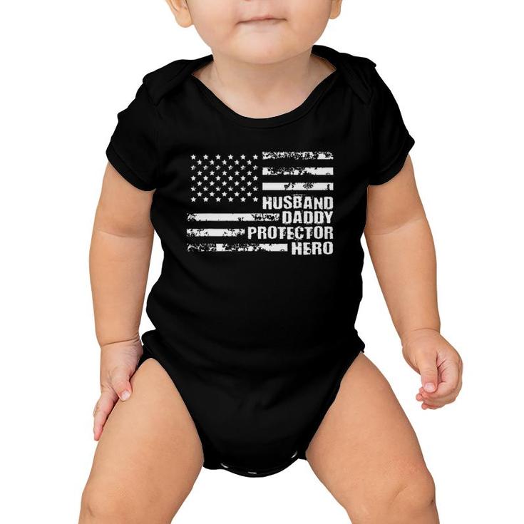 Mens Us American Flag For Husband Daddy Protector Hero Baby Onesie