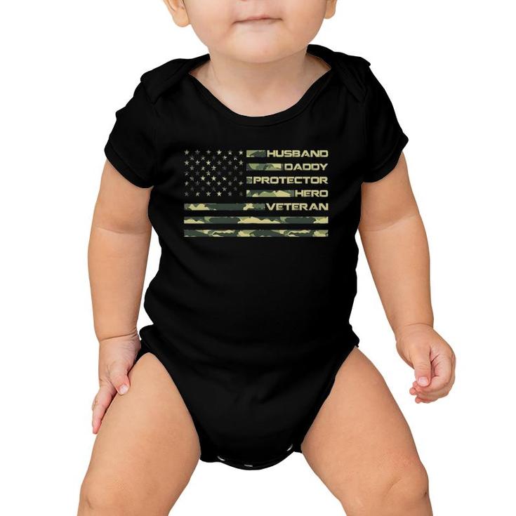 Mens Veteran Husband Daddy Protector Hero  Fathers Day Flag Baby Onesie