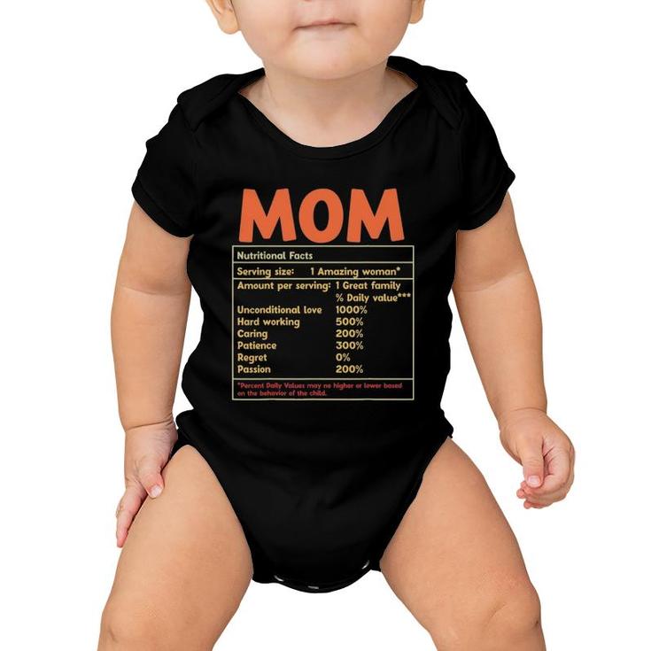 Mom Nutritional Facts Funny Mother's Day Baby Onesie