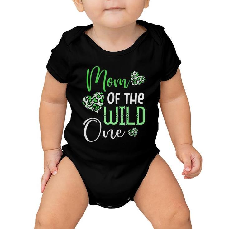 Mom Of The Wild One First St Patrick's Day Leopard Heart Mom Baby Onesie