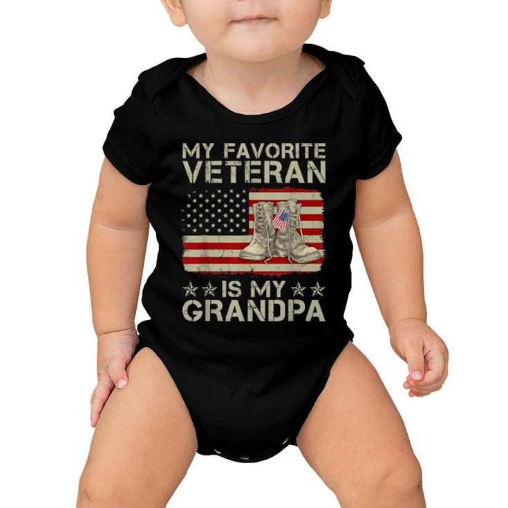 My Favorite Veteran Is My Grandpa Combat Boots American Flag Baby Onesie