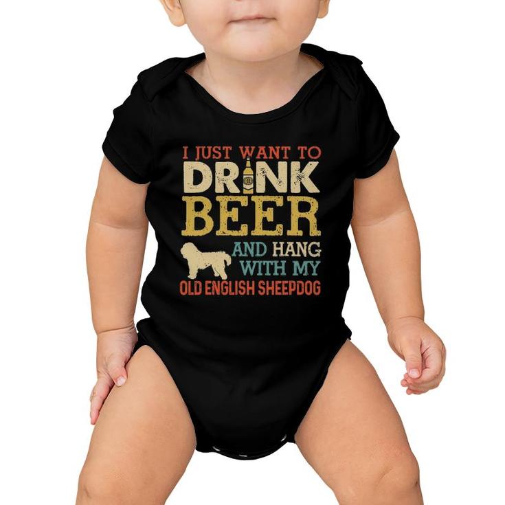 Old English Sheepdog Dad Drink Beer Hang With Dog Funny Men Baby Onesie