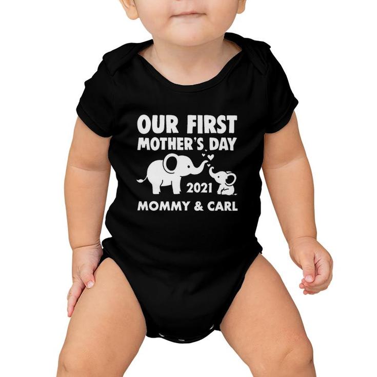 Our First Mother's Day 2021 Mommy & Carl Cute Elephants Personalized Baby Onesie