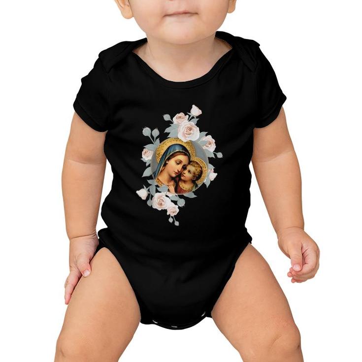 Our Lady Of Good Remedy Blessed Mother Mary Art Catholic Raglan Baseball Tee Baby Onesie