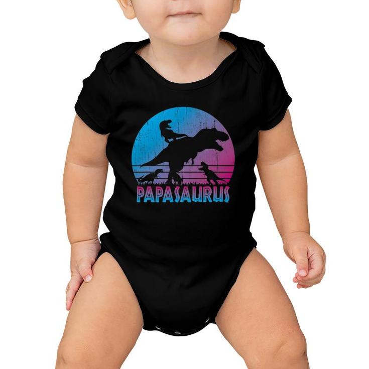 Papasaurus 3 Kids Vintage Retro Sunset Funny Gift For Dad Baby Onesie