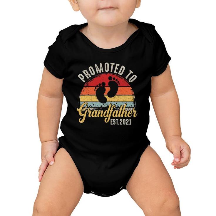 Promoted To Grandfather Est2021 New Grandad Retro Gift Baby Baby Onesie